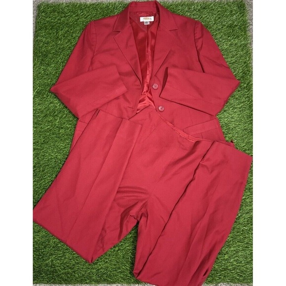 Talbots Petites Suit Women Size 6  Red 2 Piece Button Blazer Holiday Career - Picture 1 of 7